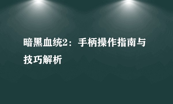 暗黑血统2：手柄操作指南与技巧解析
