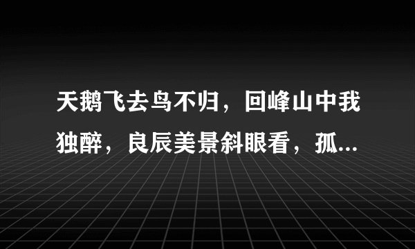 天鹅飞去鸟不归，回峰山中我独醉，良辰美景斜眼看，孤独寂寞深深埋，?