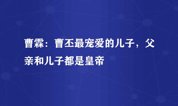 曹霖：曹丕最宠爱的儿子，父亲和儿子都是皇帝