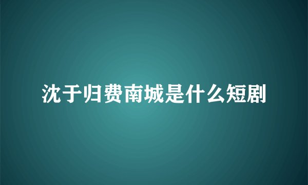 沈于归费南城是什么短剧