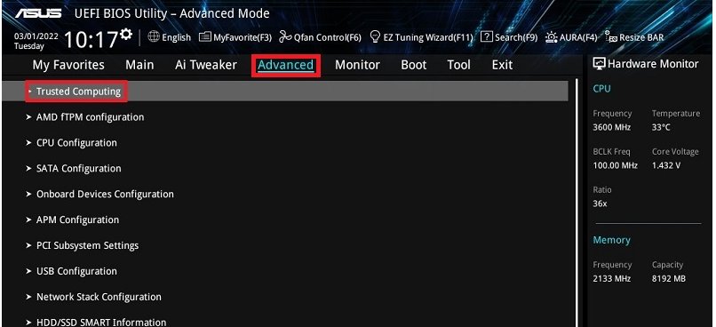 华硕主板怎么开启tpm2.0