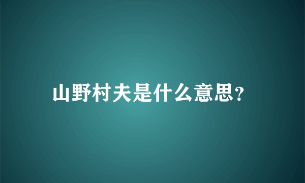 山野村夫是什么意思？
