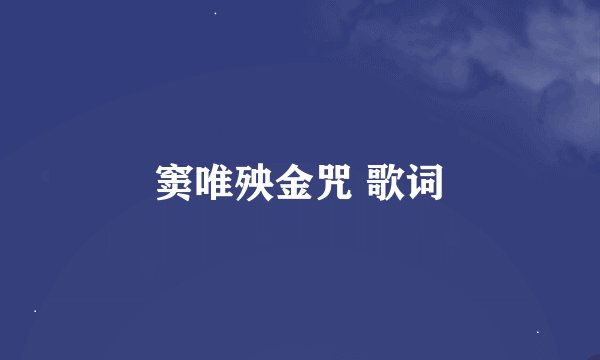 窦唯殃金咒 歌词