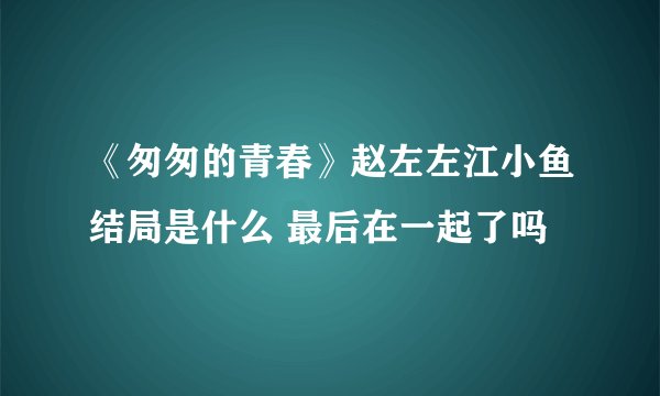《匆匆的青春》赵左左江小鱼结局是什么 最后在一起了吗
