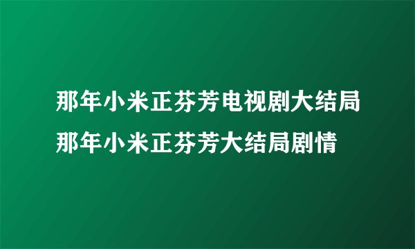 那年小米正芬芳电视剧大结局那年小米正芬芳大结局剧情