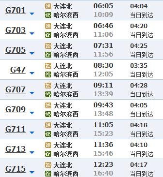 大连到哈尔滨多少公里高铁时刻表