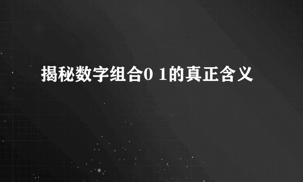 揭秘数字组合0 1的真正含义