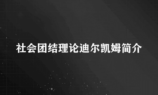 社会团结理论迪尔凯姆简介