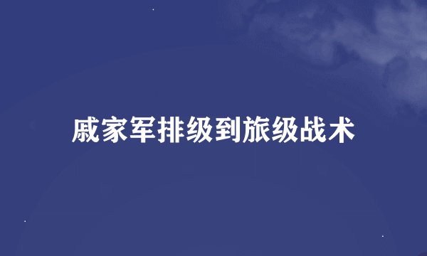 戚家军排级到旅级战术