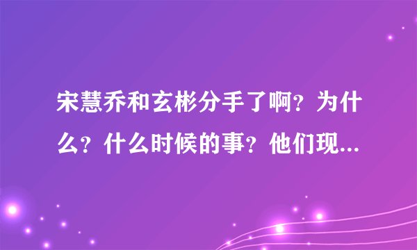 宋慧乔和玄彬分手了啊？为什么？什么时候的事？他们现在各自有新欢吗？