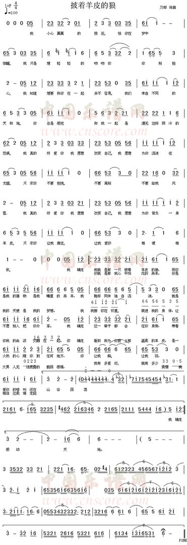 那位仁兄有刀郎的《披着羊皮的狼》的简谱