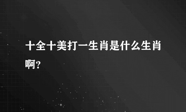 十全十美打一生肖是什么生肖啊?
