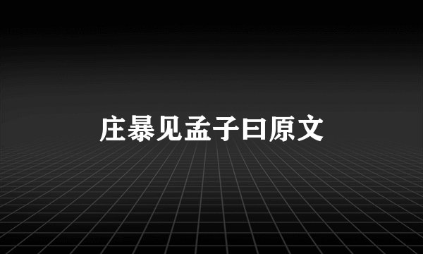 庄暴见孟子曰原文