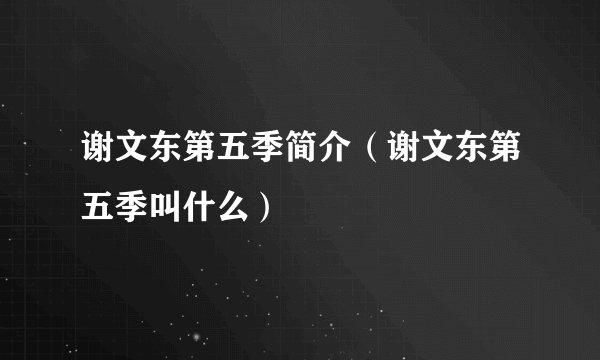 谢文东第五季简介（谢文东第五季叫什么）