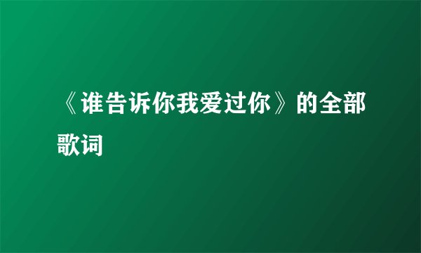 《谁告诉你我爱过你》的全部歌词