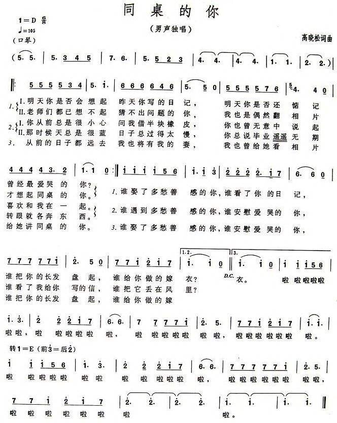 求那些年,和同桌的你的钢琴简谱,要数字不要图