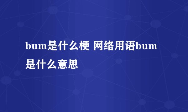 bum是什么梗 网络用语bum是什么意思