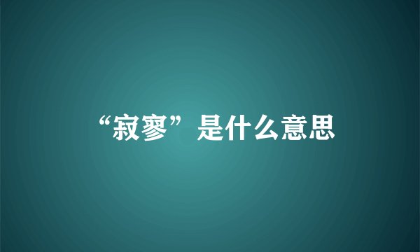“寂寥”是什么意思