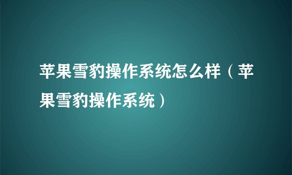 苹果雪豹操作系统怎么样（苹果雪豹操作系统）