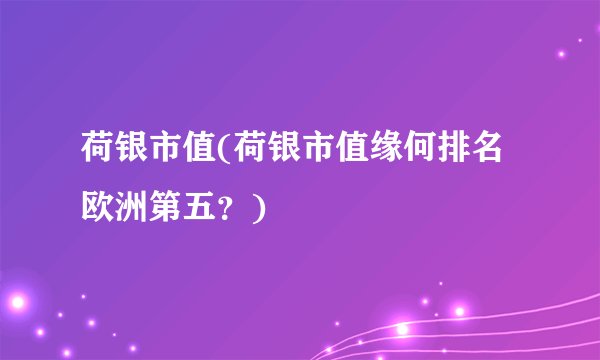荷银市值(荷银市值缘何排名欧洲第五？)