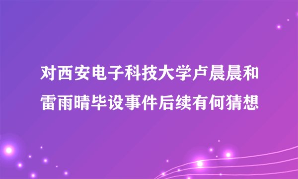 对西安电子科技大学卢晨晨和雷雨晴毕设事件后续有何猜想