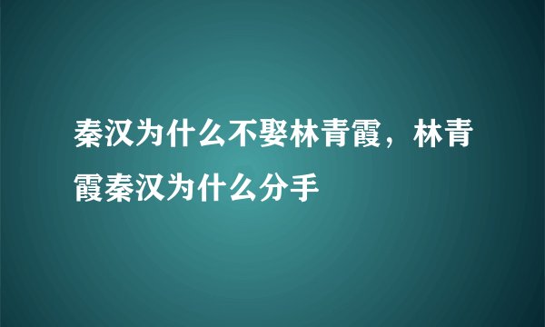 秦汉为什么不娶林青霞，林青霞秦汉为什么分手