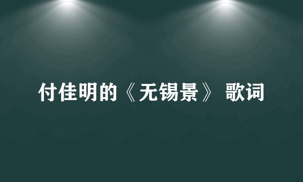 付佳明的《无锡景》 歌词