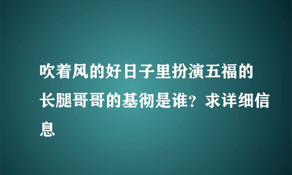 吹着风的好日子里扮演五福的长腿哥哥的基彻是谁？求详细信息