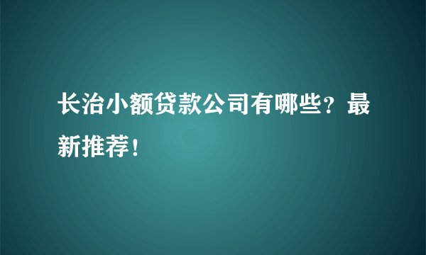 长治小额贷款公司有哪些？最新推荐！
