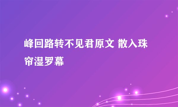 峰回路转不见君原文 散入珠帘湿罗幕