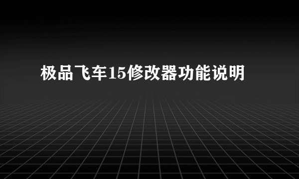 极品飞车15修改器功能说明