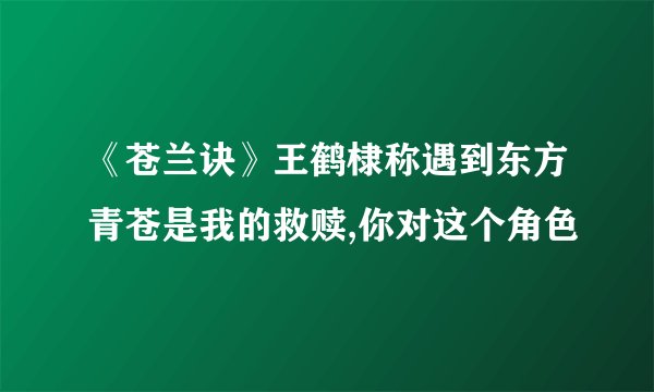 《苍兰诀》王鹤棣称遇到东方青苍是我的救赎,你对这个角色
