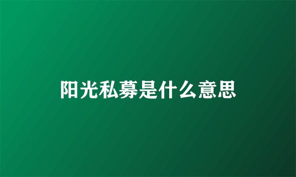 阳光私募是什么意思