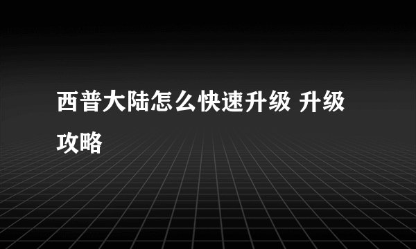 西普大陆怎么快速升级 升级攻略