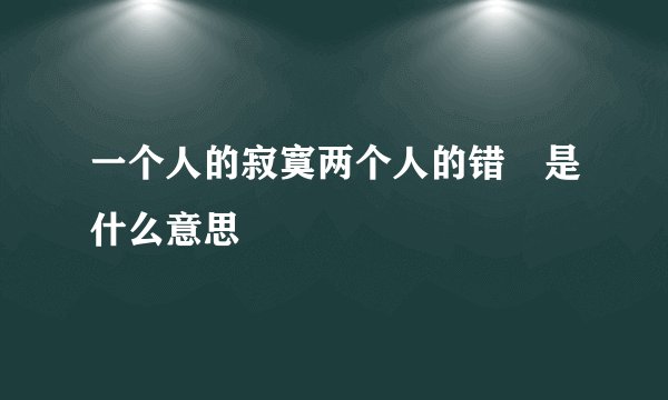 一个人的寂寞两个人的错 是什么意思