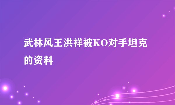武林风王洪祥被KO对手坦克的资料