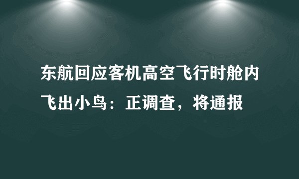 东航回应客机高空飞行时舱内飞出小鸟：正调查，将通报