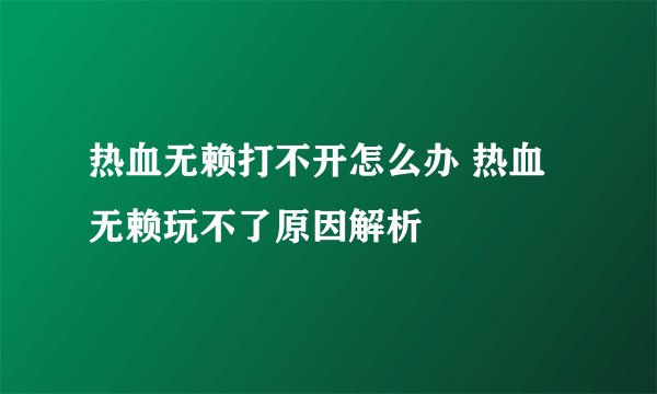 热血无赖打不开怎么办 热血无赖玩不了原因解析