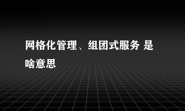 网格化管理、组团式服务 是啥意思