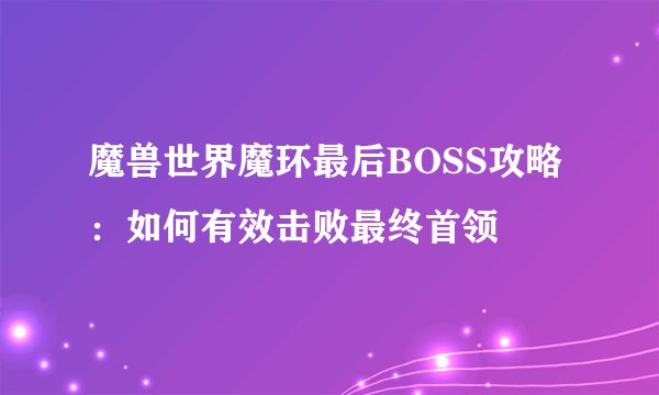 魔兽世界魔环最后BOSS攻略：如何有效击败最终首领