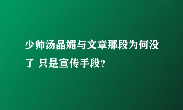 少帅汤晶媚与文章那段为何没了 只是宣传手段?