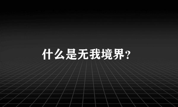 什么是无我境界？