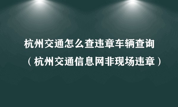 杭州交通怎么查违章车辆查询（杭州交通信息网非现场违章）