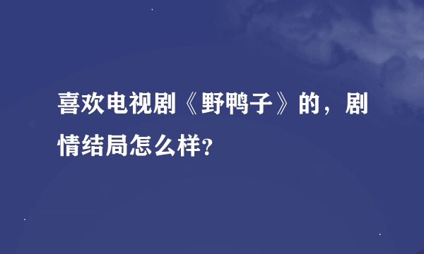 喜欢电视剧《野鸭子》的，剧情结局怎么样？