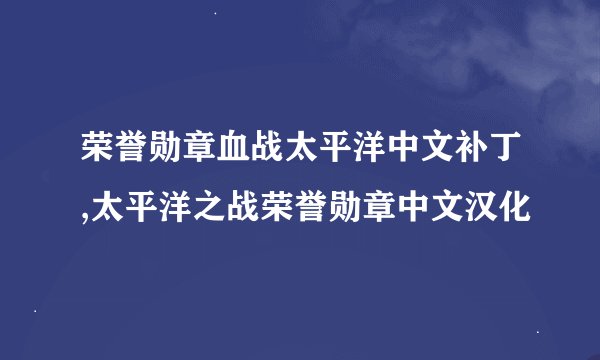 荣誉勋章血战太平洋中文补丁,太平洋之战荣誉勋章中文汉化