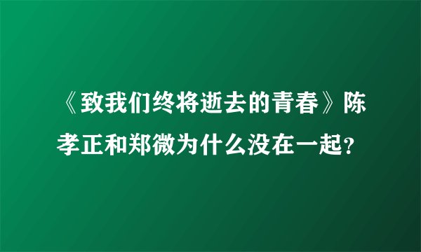 《致我们终将逝去的青春》陈孝正和郑微为什么没在一起？