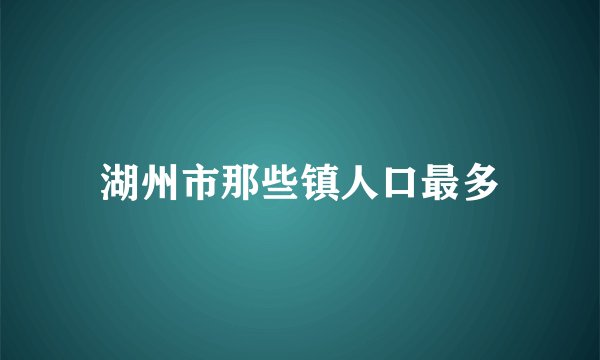 湖州市那些镇人口最多