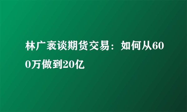 林广袤谈期货交易：如何从600万做到20亿