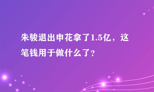 朱骏退出申花拿了1.5亿，这笔钱用于做什么了？