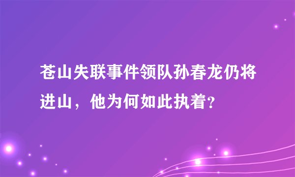 苍山失联事件领队孙春龙仍将进山，他为何如此执着？